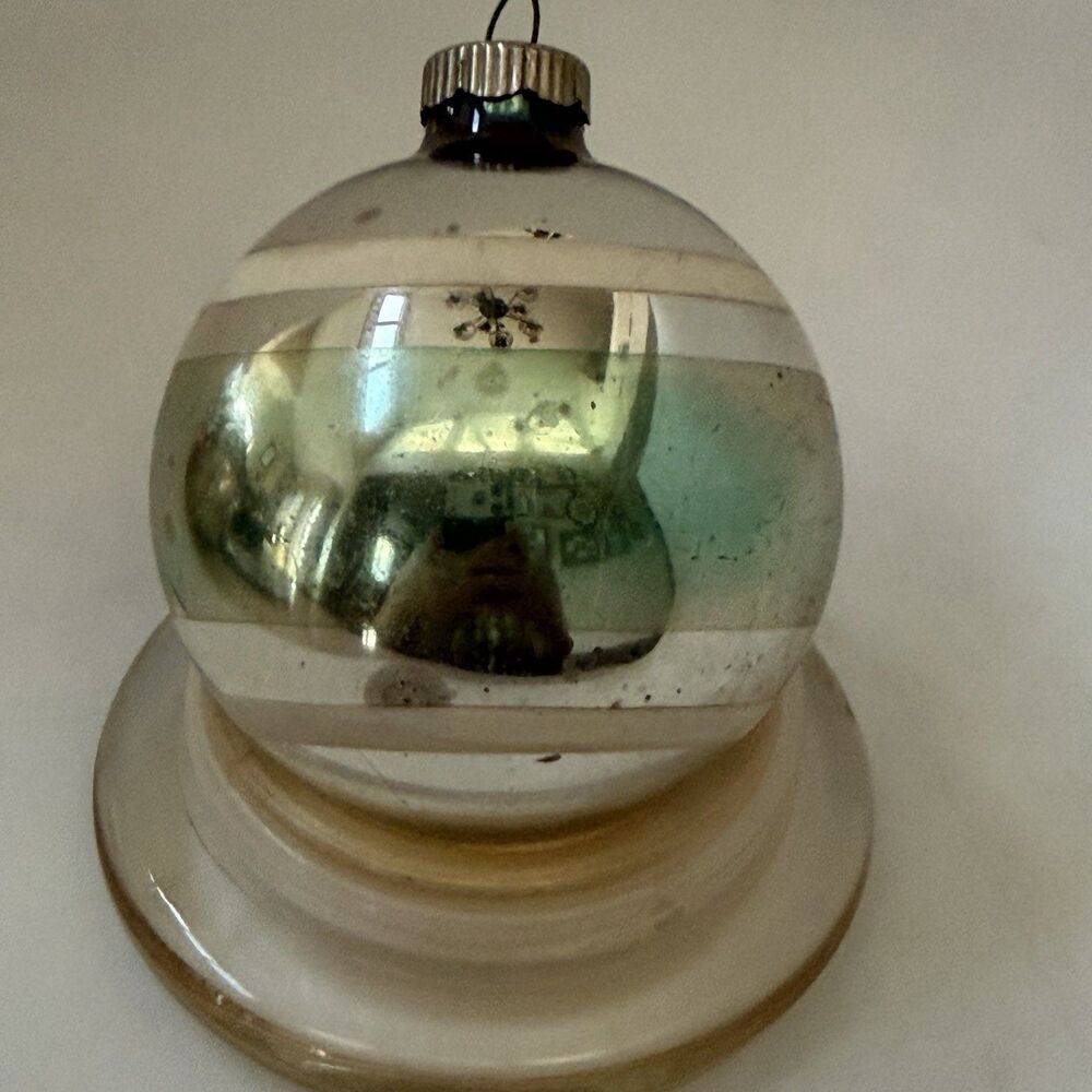 Vintage Shiny Brite Glass Christmas Ornaments USA Striped Set of 2 2.5” - Picture 2 of 8